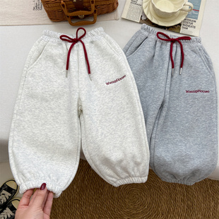 儿童卫裤女童秋冬季新款加厚加绒柔软休闲裤运动裤刺绣字母裤子潮