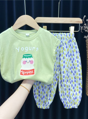 女童套装夏款2025年洋气小童韩版绿色半袖t恤1岁34宝宝宽松防蚊裤