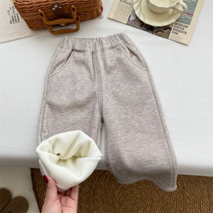 女童裤子秋冬款新款冬季宝宝加厚韩系阔腿裤加绒宽松一体绒长裤潮