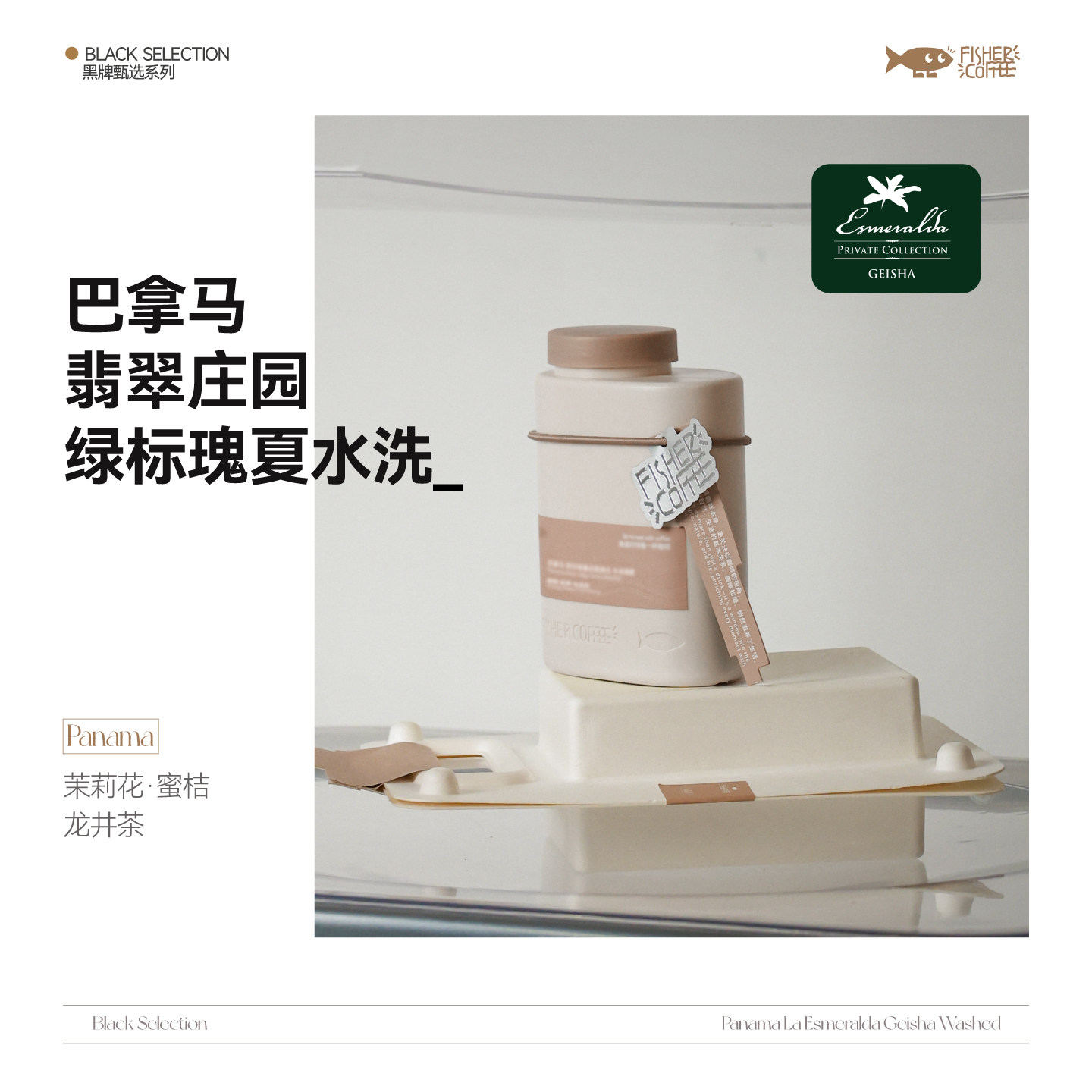 FISHER黑牌 巴拿马翡翠庄园绿标瑰夏水洗手冲咖啡豆 酸甜清新100g