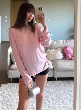 OGEX 草莓冰冰 圆领宽松长袖上衣打底冰感超垂罩衫空调衫