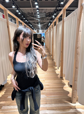 经典百搭款蕾丝花边吊带背心女方领纯欲修身弹力内搭工字短款上衣