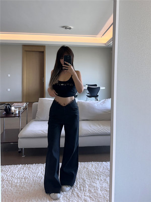 中腰v腰欧美风蕾丝拼接休闲裤