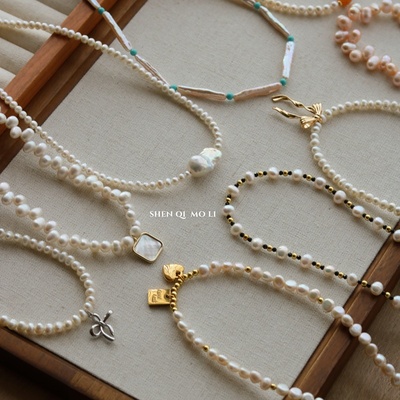 天然淡水珍珠设计款锁骨链法式