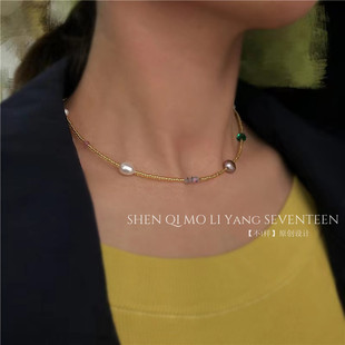 不1样】原创设计款别致颈链夏季细款御幸小金珠混珍珠气质项链女