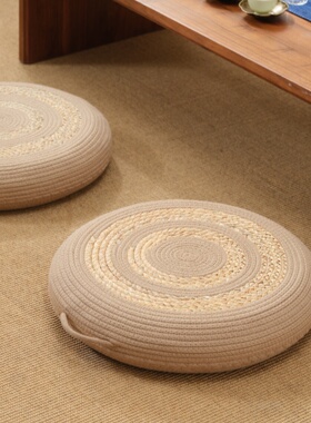 蒲团坐垫家用地上小凳子中古风亚麻绳榻榻米打坐禅修懒人飘窗垫子