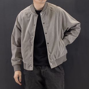 春秋季薄款男士外套日系复古潮流棒球服灯芯绒立领夹克春装上衣