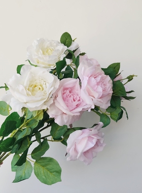 高档仿真单3头保湿手感玫瑰大卫奥斯汀玫瑰手感保湿粉色白色