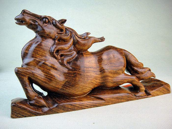 木檀世家越南黄花梨工艺品雕刻马到功成收藏品 越黄奔马木雕摆件