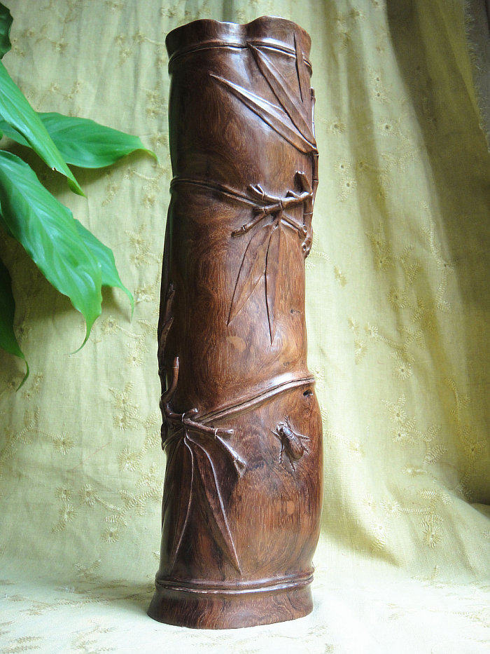 木檀世家海南黄花梨雕刻摆件 海黄竹节金龟婿笔筒节节高工艺品