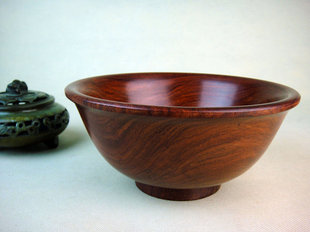 小叶紫檀收藏级雕刻工艺品溢彩流光大海碗 155mm碗碟摆件B85号