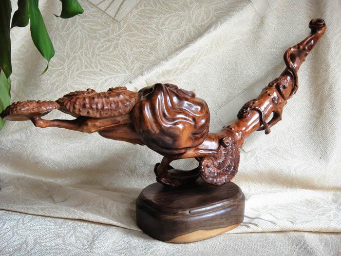 木檀世家海南黄花梨工艺品摆件 海黄灵芝钱袋如意雕件家居艺术品