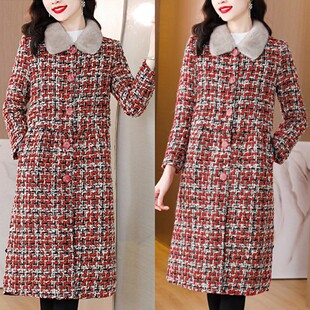 水貂毛领毛呢外套女2023新款 白鸭绒皮草羽绒服粗花呢羊毛大衣 冬季