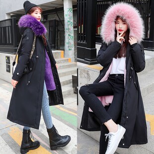 可拆卸内胆羽绒棉服女2019冬新款 棉衣棉服 派克服加厚外套过膝长款