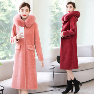 海宁皮草羊剪绒大衣女2020冬新款 颗粒绒狐狸毛领复合皮毛一体外套