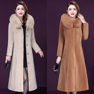 颗粒绒中长款 羊剪绒大衣女2020新款 大毛领羊毛皮草外套 妈妈装 冬季