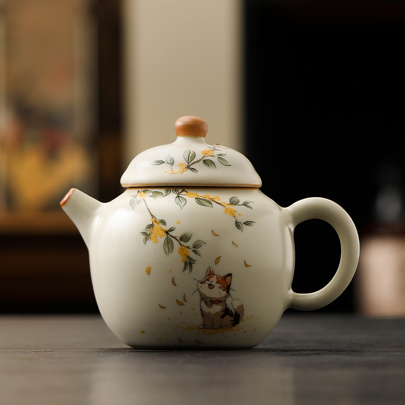 汝窑米黄茶壶家用小号泡茶壶