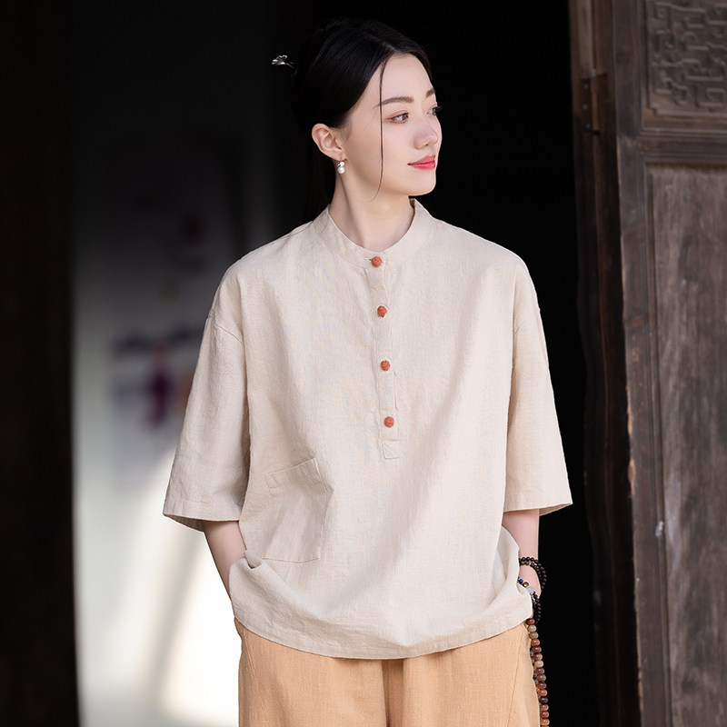 晨风女夏立领短袖太极服图片