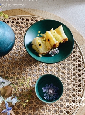 SIMAN 复古汝窑陶瓷高脚茶点盘果盘托盘茶道坚果碟