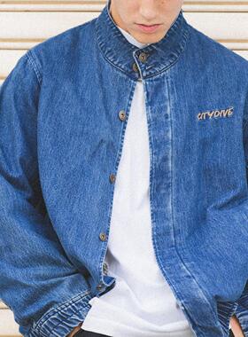 CITYDIVE Denim Work Jacket巴恩风工装夹克水洗牛仔刺绣立领外套