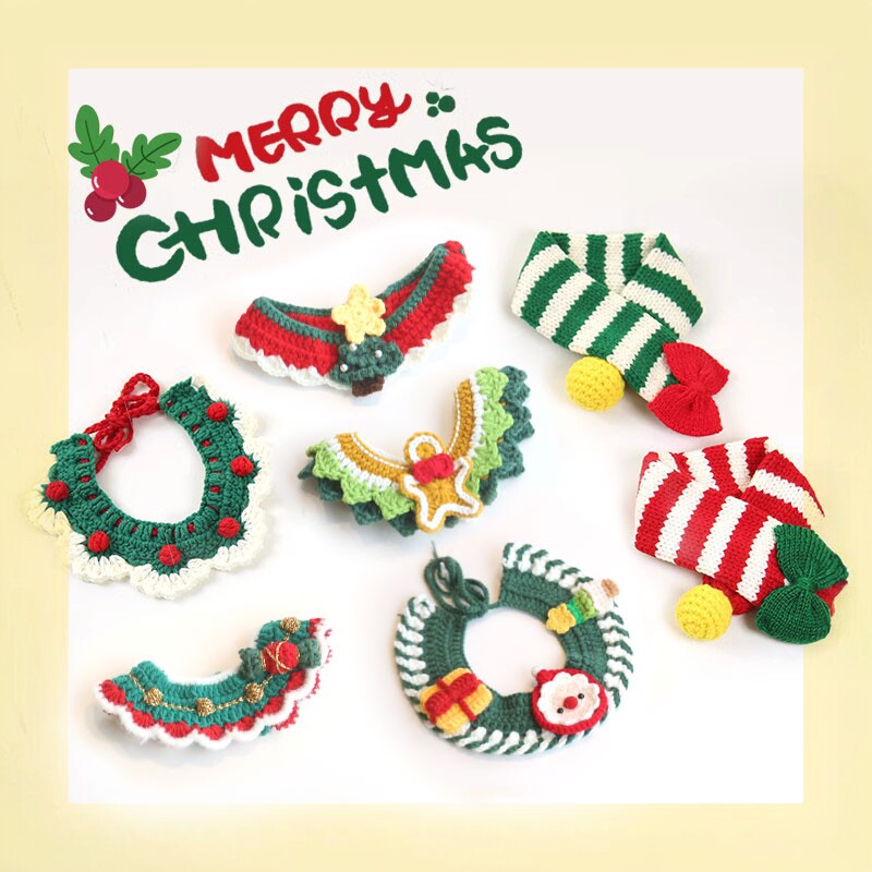 宠物圣诞节装饰衣服围兜狗狗围巾猫咪新年帽子装扮项圈比熊围脖