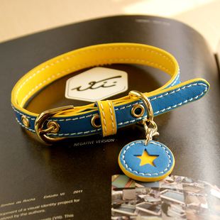 陈皮手工牛皮撞色铆钉狗狗项圈宠物颈圈名牌猫咪铃铛狗绳大小型犬