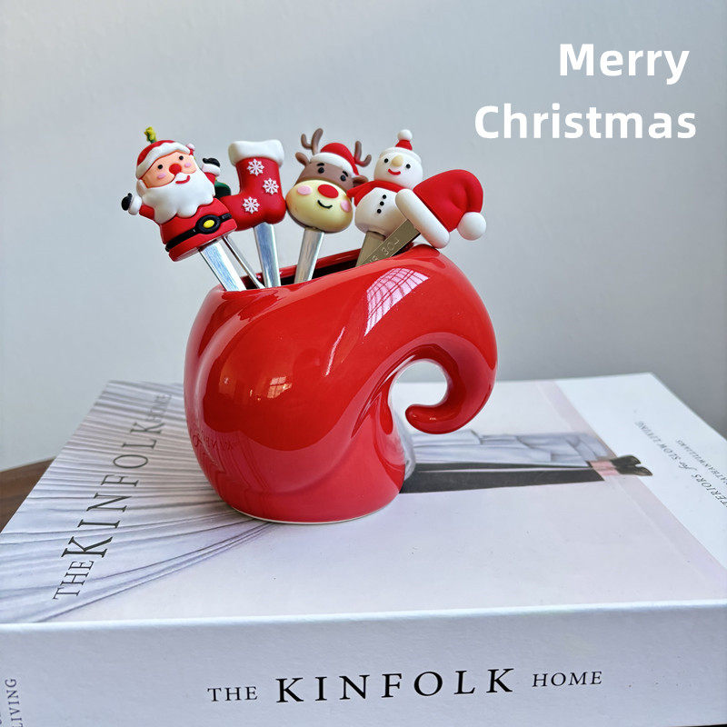 圣诞304不锈钢水果叉套装可爱水果签点心创意餐具