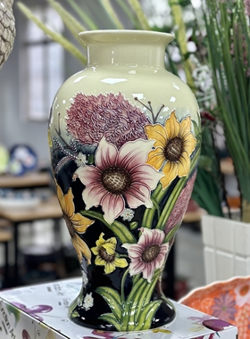 出口陶瓷花瓶中式台面花瓶手绘玄关摆件