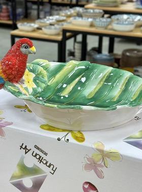 欧式陶瓷鸿运当头鹦鹉糖果碗创意现代客厅水果盘奢华家用客厅摆件