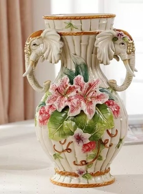 招财大象陶瓷花瓶花器家居饰品结婚礼品摆件婚庆玄关摆件