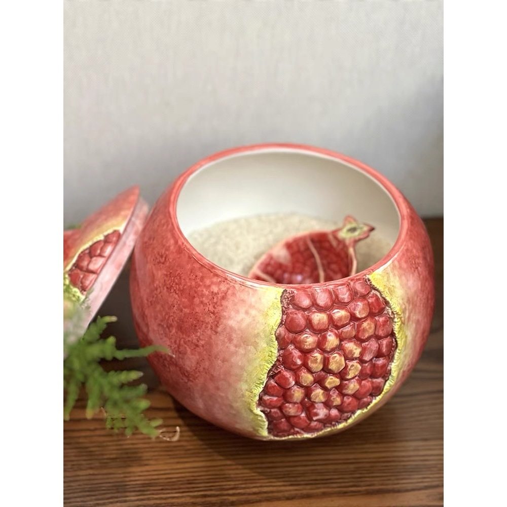 陶瓷石榴米缸家用带盖米桶10斤普洱茶缸存茶罐糖果零食收纳罐创意