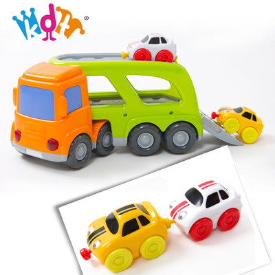 KDT儿童运输车大号双层玩具车幼儿卡通小汽车套装仿真声光1-3岁宝