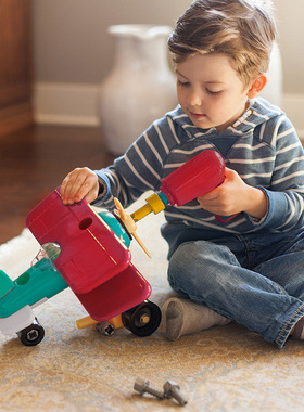 Battat儿童拧螺丝玩具可拆装工程车组装飞机动手能力智电钻工具箱