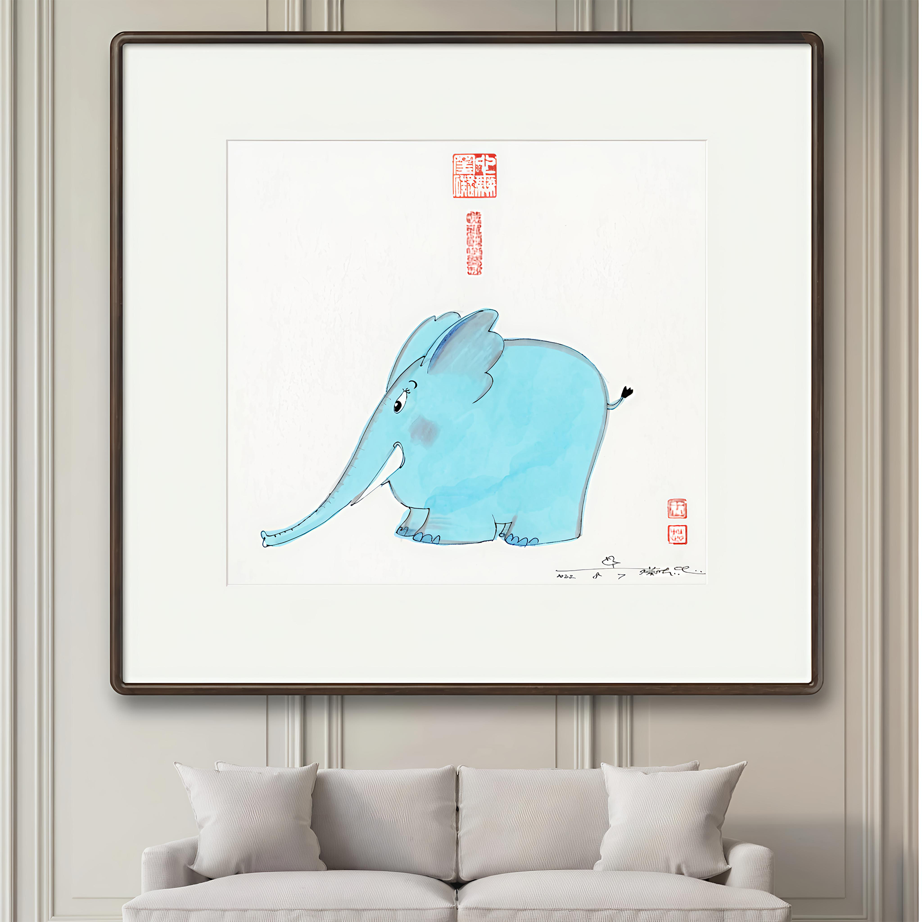 蔡志忠【蓝象】动物系列儿童房书房挂画 高档送礼限量装饰画版画图片