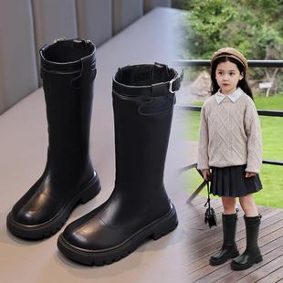 韩版长靴子英伦风小女孩长筒靴秋冬季宝宝黑色加绒女童鞋子马丁靴