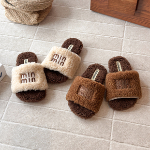 女童外穿羊羔毛棉拖鞋2026冬季新款韩版小香风软底加绒居家毛毛鞋