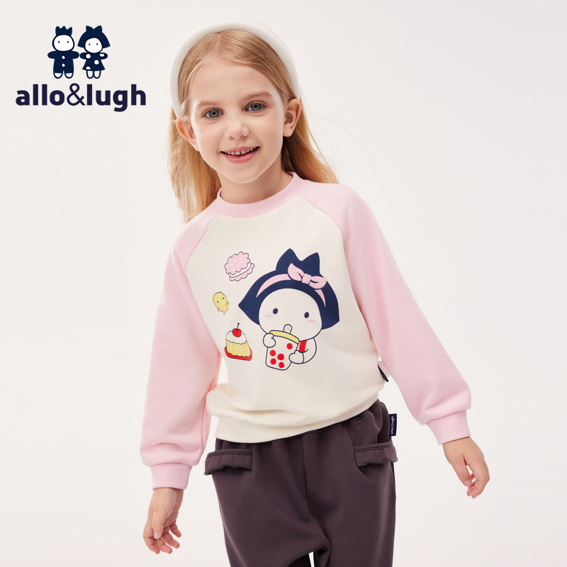 阿路和如女童卫衣秋季2025新款卡通印花撞色拼接儿童女宝套头上装