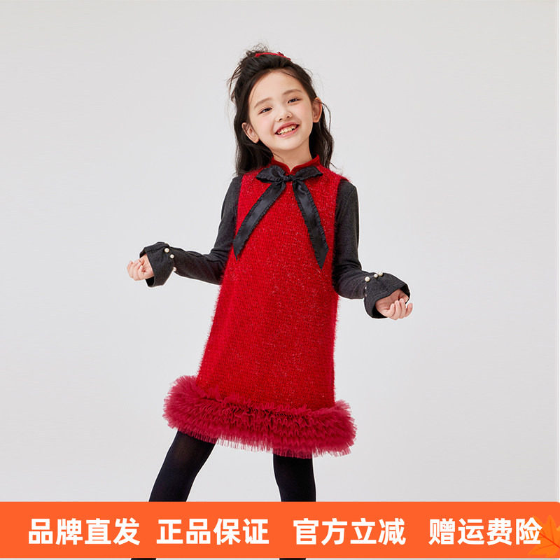 年衣童装背心连衣裙冬季新款中式背心裙加厚宝宝甜甜蜜蜜连衣裙