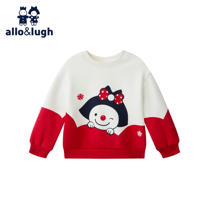 阿路和如2025秋冬新款女童加绒套头卫衣儿童新年甜美休闲长袖上衣