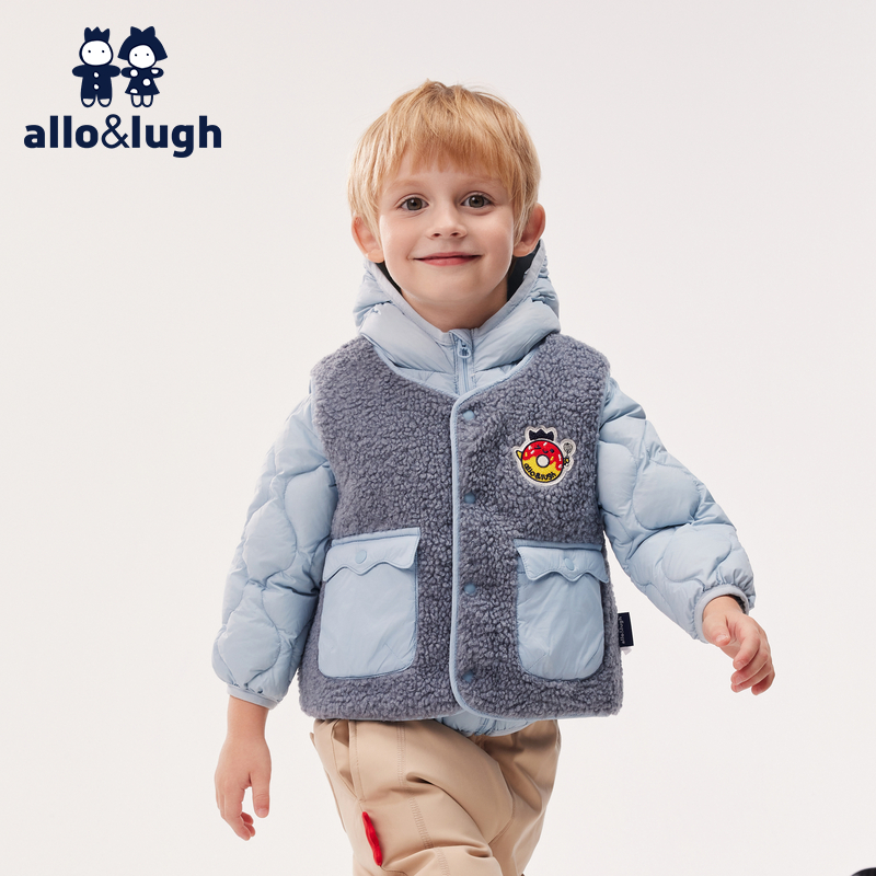 阿路和如2025新冬季羊羔绒马甲羽绒服两件套连帽保暖外套