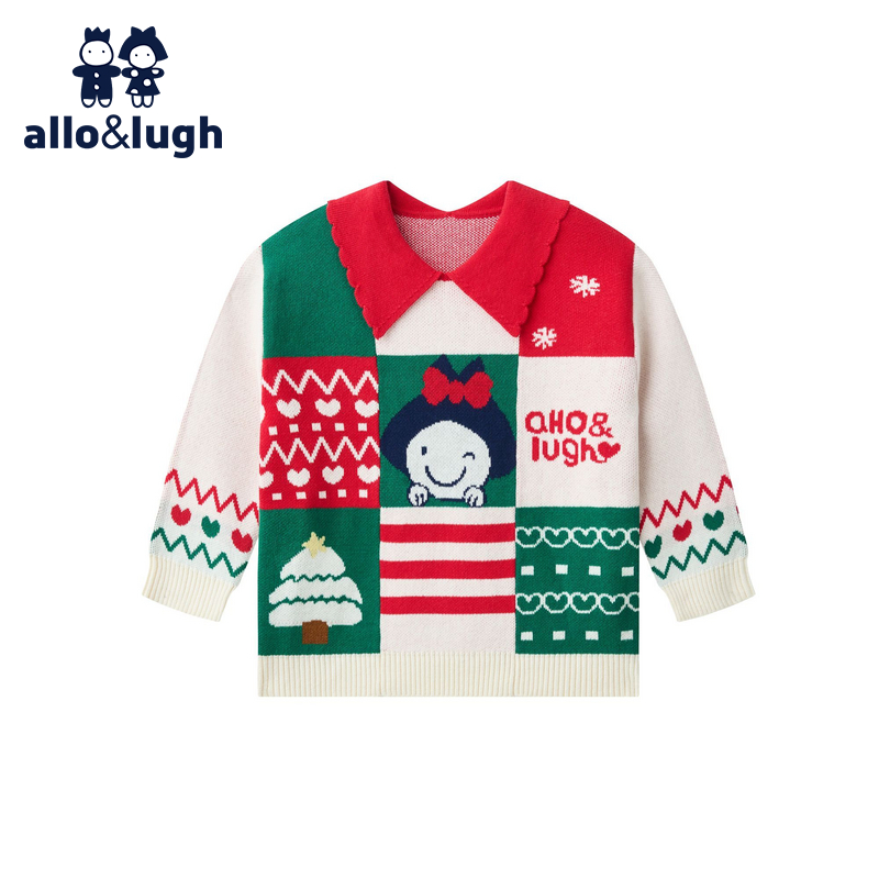 【圣诞系列】阿路和如allolugh2025秋冬新款翻领毛衫女童长袖毛衣
