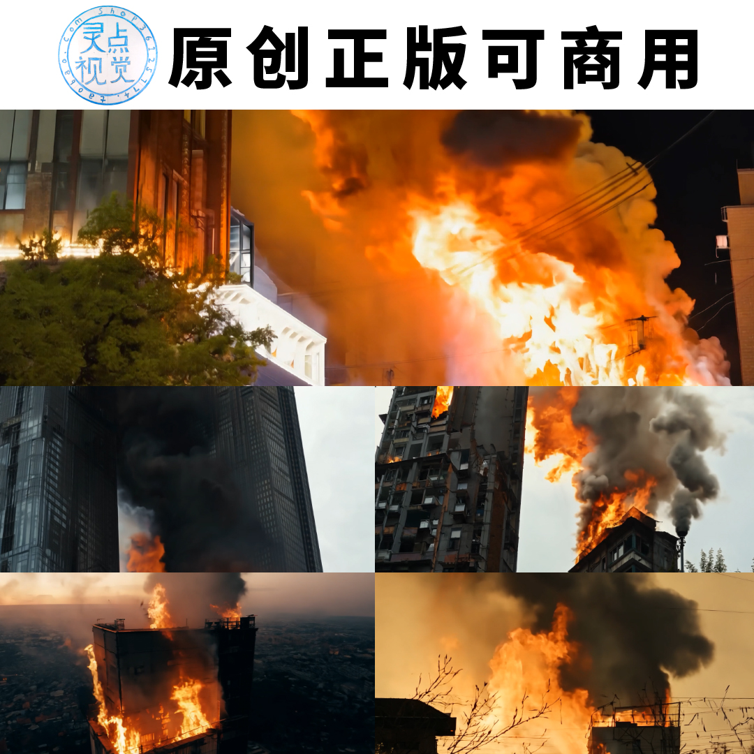 消防救防火灾难楼房起火大火燃烧房子小区城市着火灾高清视频素材