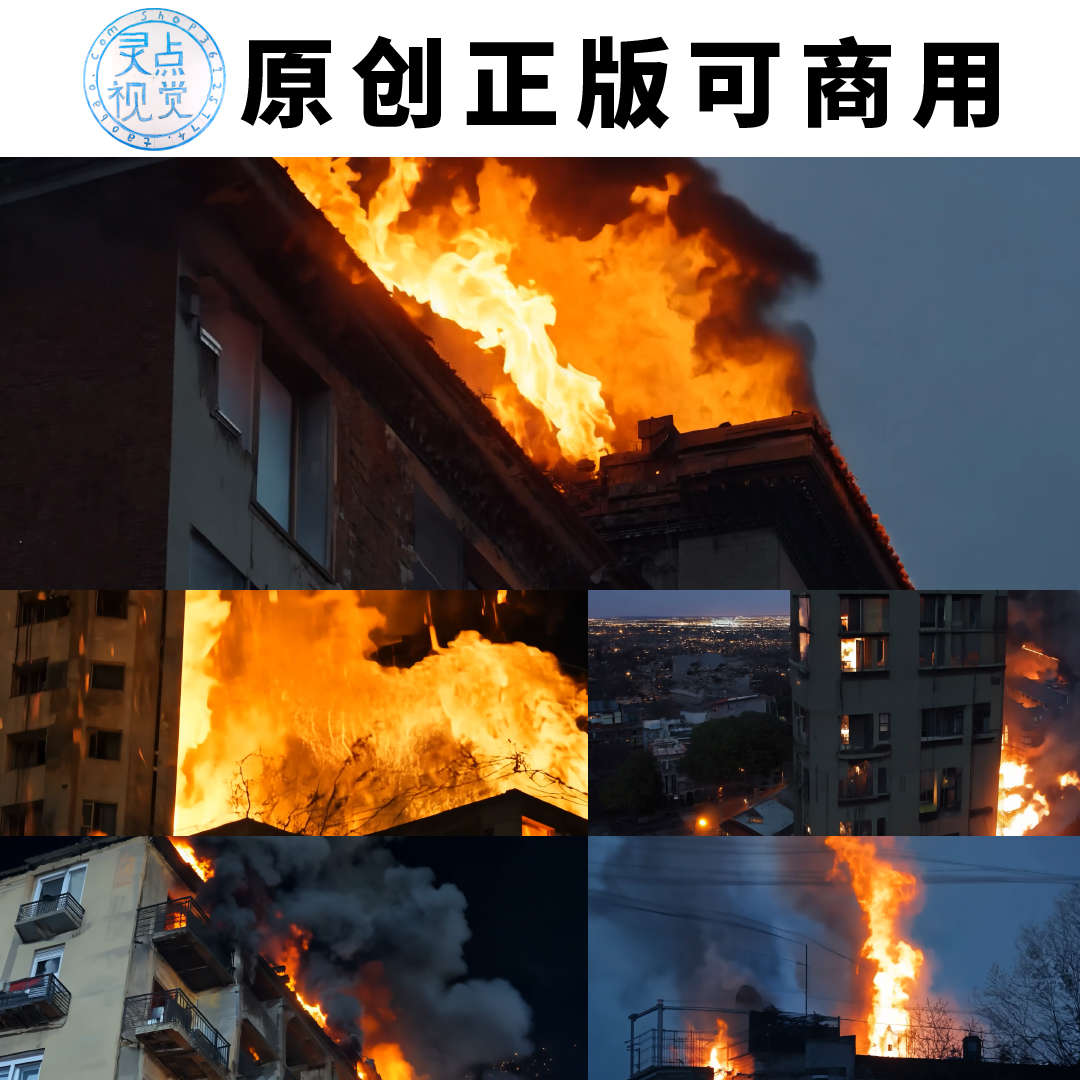 消防救防火灾难楼房起火大火燃烧房子小区城市着火灾高清视频素材