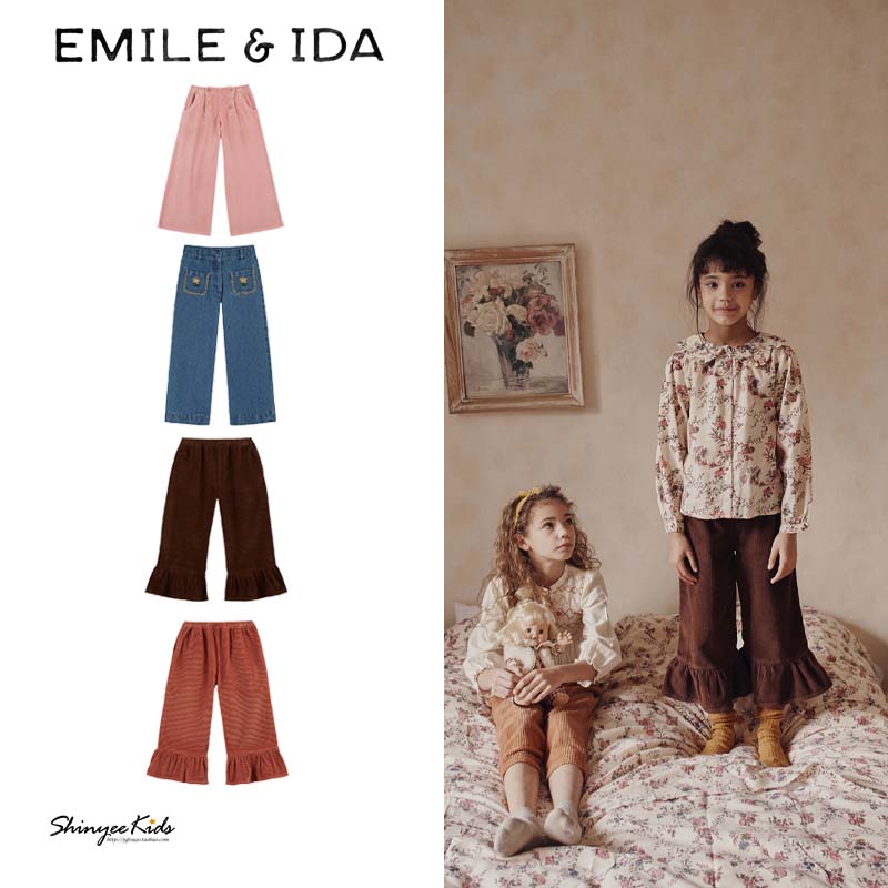 Shinyee▲emile et ida aw24女童阔腿裤灯芯绒长裤直筒牛仔裤