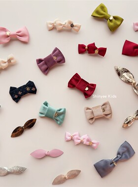 Shinyee▲chiica 儿童蝴蝶结手工发夹 新年红丝绒宝宝发饰 发卡