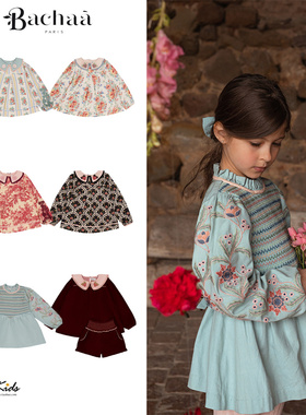 7ZShinyee▲bachaa aw25秋冬女童法式印花长袖衬衫刺绣打揽上衣