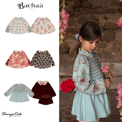 5ZShinyee▲bachaa aw25秋冬女童法式印花长袖衬衫刺绣打揽上衣