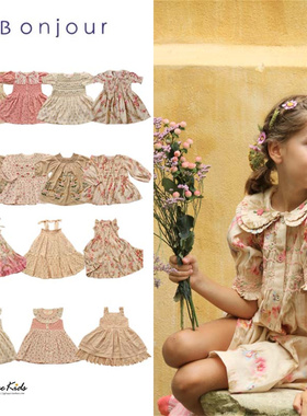 5ZShinyee▲bonjour ss25春夏女童法式印花刺绣打揽连衣裙衬衫