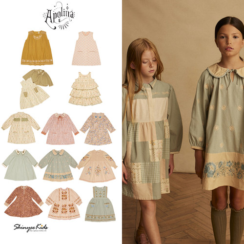 5Z Shinyee▲apolina aw24女童刺绣印花连衣裙无袖百搭直筒背心裙