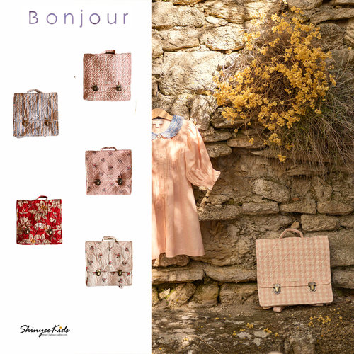 Shinyee▲bonjour ss26春夏儿童双肩包法式印花翻盖书包